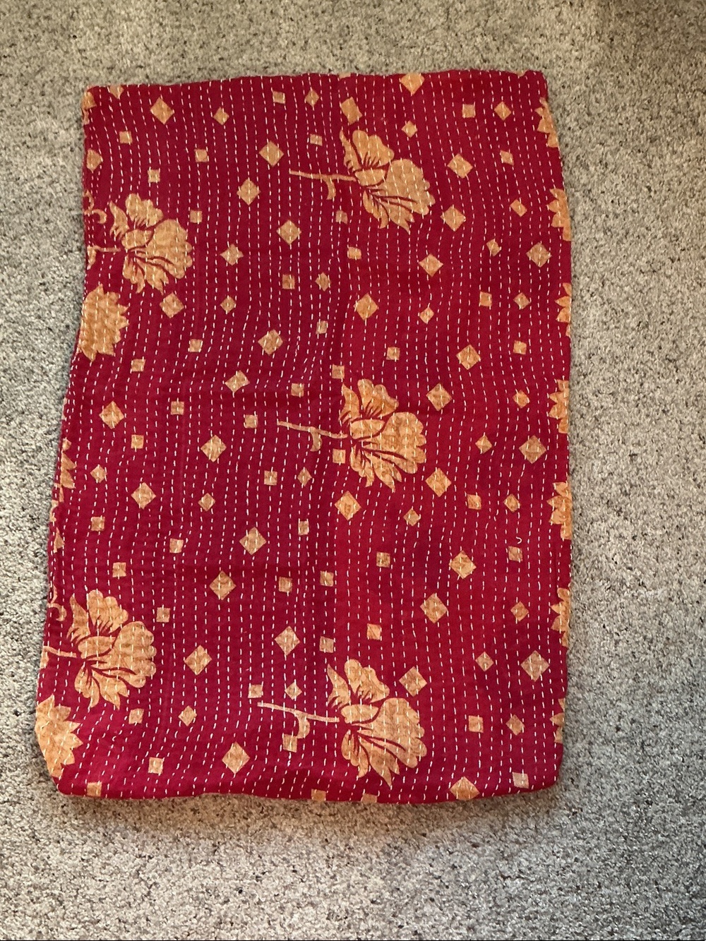 Kantha Standard Pillowcase Cover ~ Red and Gold
